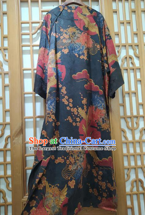 Chinese National Women Clothing Classical Navy Qipao Dress Traditional Printing Cranes Cheongsam
