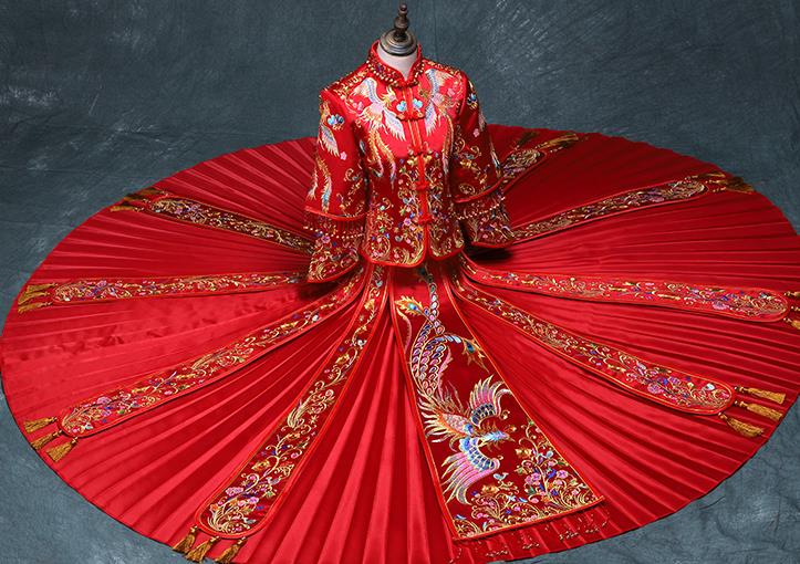 Chinese Traditional Embroidery Phoenix Peony Xiuhe Suit Wedding Toast Red Outfits Clothing Ancient Bride Costumes