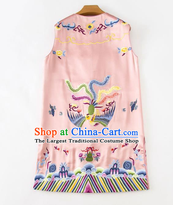 Chinese Embroidered Phoenix Pink Silk Vest National Women Clothing Tang Suit Waistcoat