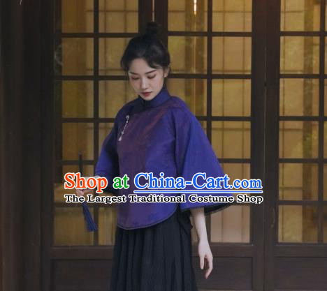 China Cheongsam Blouse Tang Suit Upper Outer Garment Classical Purple Silk Shirt