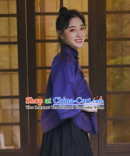 China Cheongsam Blouse Tang Suit Upper Outer Garment Classical Purple Silk Shirt