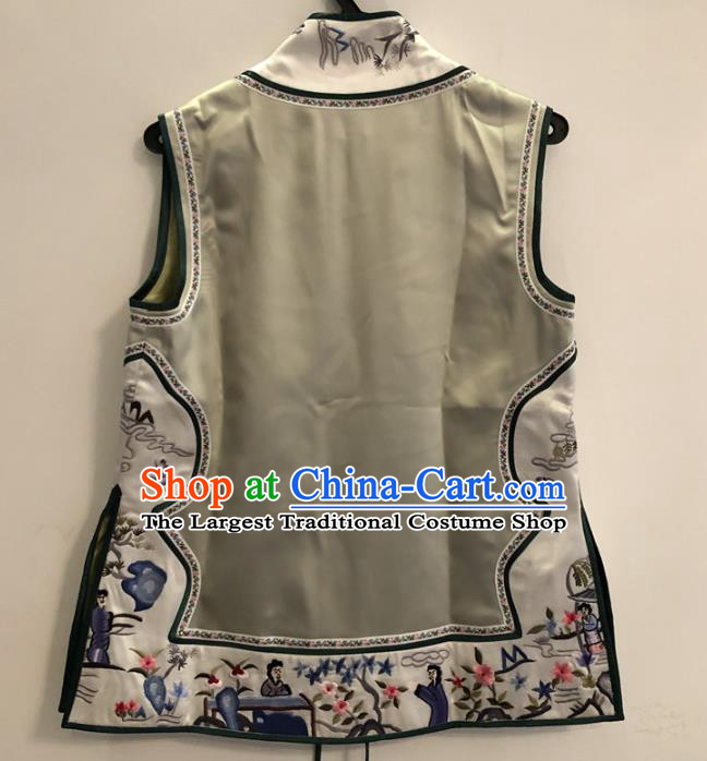 Chinese Embroidered Vest National Women Clothing Qing Dynasty Palace Lady Green Silk Waistcoat