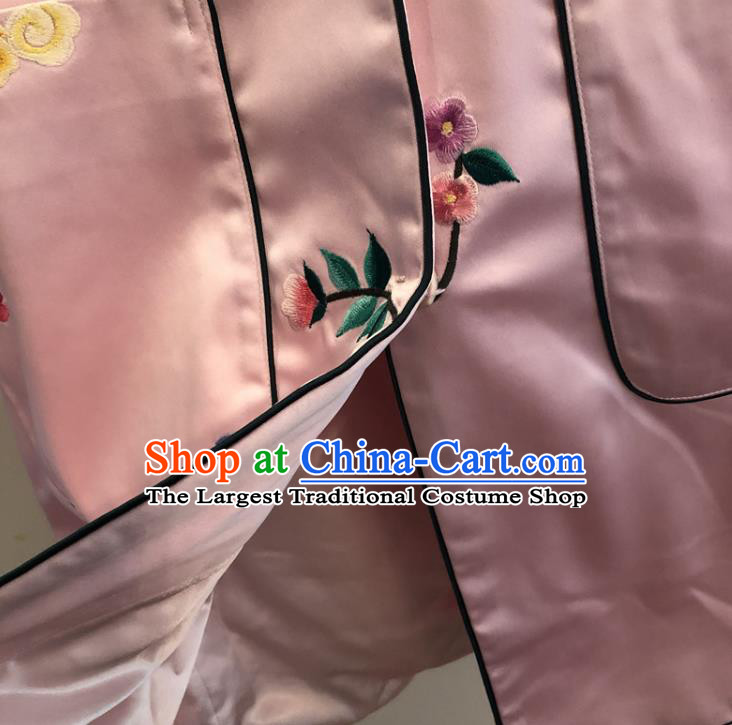 China Woman Outer Garment Winter Pink Silk Coat Traditional Embroidered Phoenix Peony Dust Coat