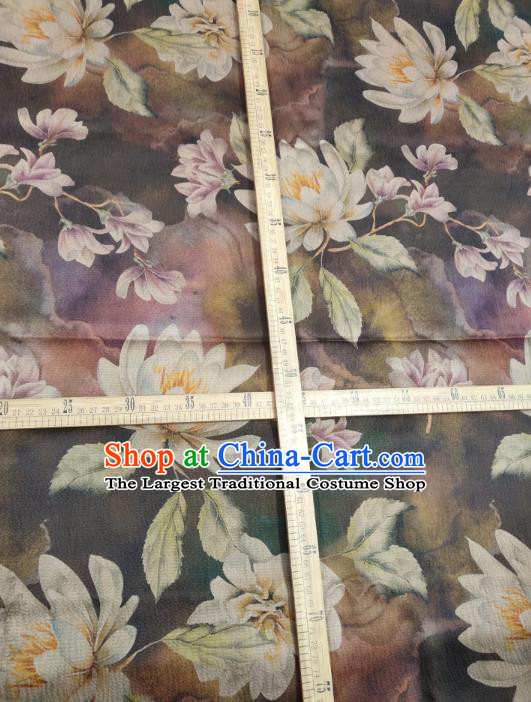 China Classical Mangnolia Pattern Brown Silk Traditional Gambiered Guangdong Gauze Cheongsam Fabric