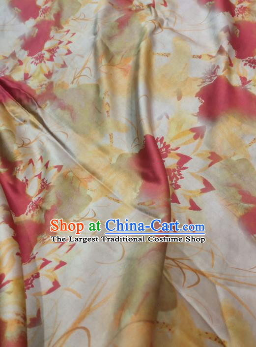 China Traditional Gambiered Guangdong Gauze Cheongsam Satin Fabric Classical Lotus Pattern Yellow Silk