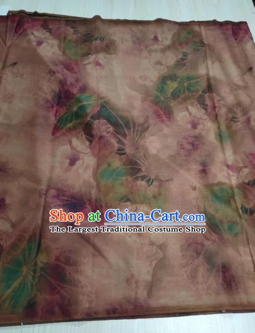 China Classical Silk Cloth Traditional Pink Lotus Pattern Gambiered Guangdong Gauze Cheongsam Satin Fabric