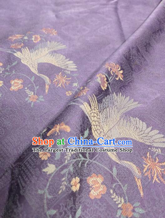China Traditional Cranes Pattern Violet Gambiered Guangdong Gauze Cheongsam Fabric Classical Jacquard Silk Cloth