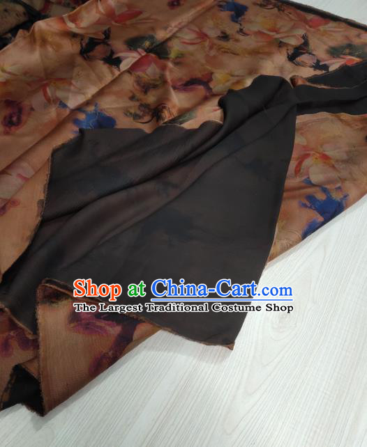 China Traditional Mangnolia Pattern Brown Gambiered Guangdong Gauze Cheongsam Fabric Classical Silk Cloth