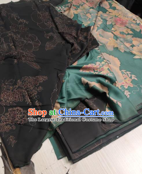 China Cheongsam Satin Fabric Classical Green Silk Cloth Traditional Phoenix Peony Pattern Gambiered Guangdong Gauze