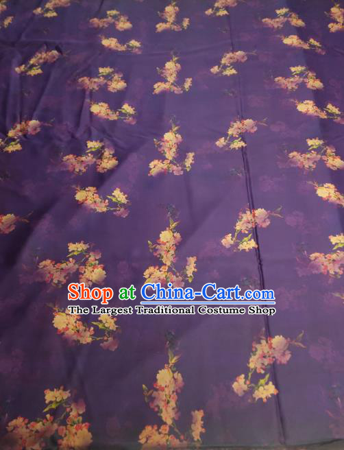 China Traditional Pear Blossom Pattern Gambiered Guangdong Gauze Cheongsam Satin Fabric Classical Purple Silk Cloth