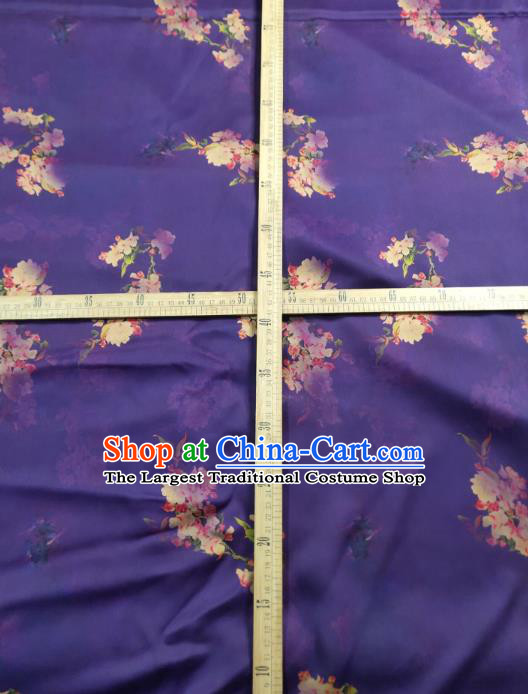 China Traditional Pear Blossom Pattern Gambiered Guangdong Gauze Cheongsam Satin Fabric Classical Purple Silk Cloth