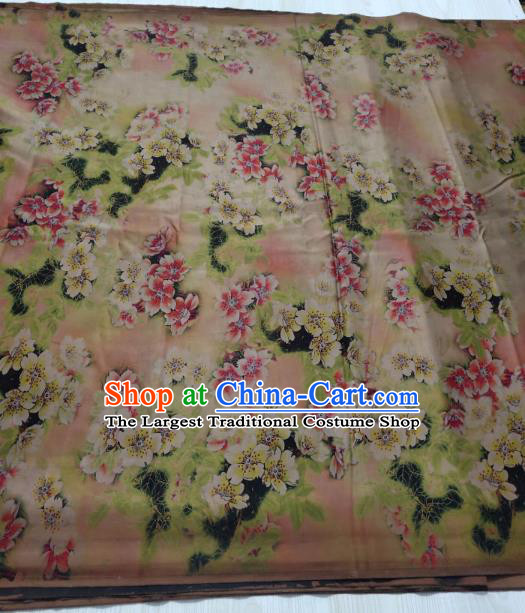 China Traditional Peach Blossom Pattern Gambiered Guangdong Gauze Cheongsam Silk Fabric Light Pink Satin Cloth