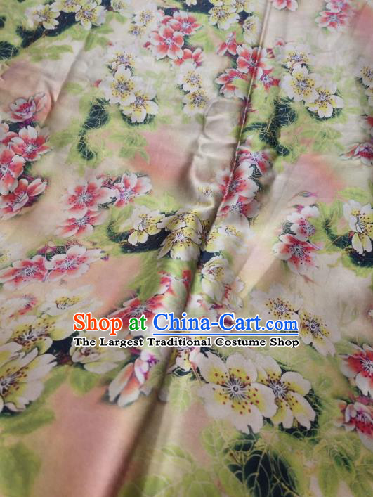 China Traditional Peach Blossom Pattern Gambiered Guangdong Gauze Cheongsam Silk Fabric Light Pink Satin Cloth