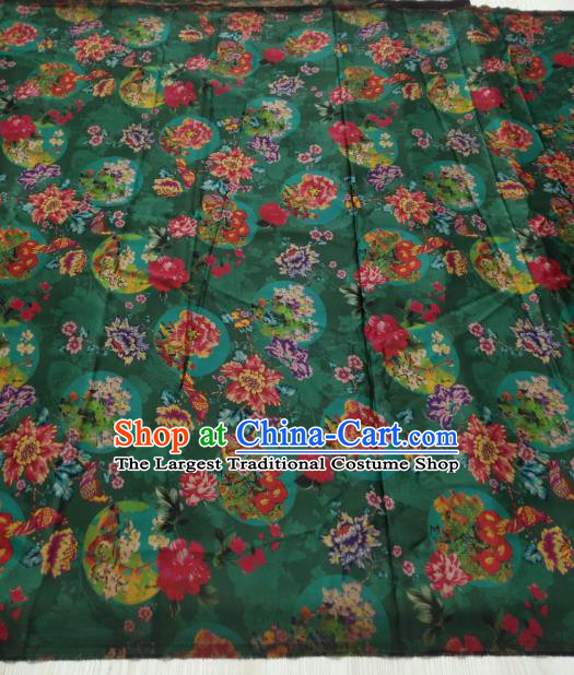 China Traditional Cheongsam Silk Fabric Peony Pattern Gambiered Guangdong Gauze Green Satin Cloth
