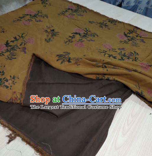 China Classical Peony Pattern Yellow Satin Cloth Cheongsam Gambiered Guangdong Gauze Traditional Silk Fabric