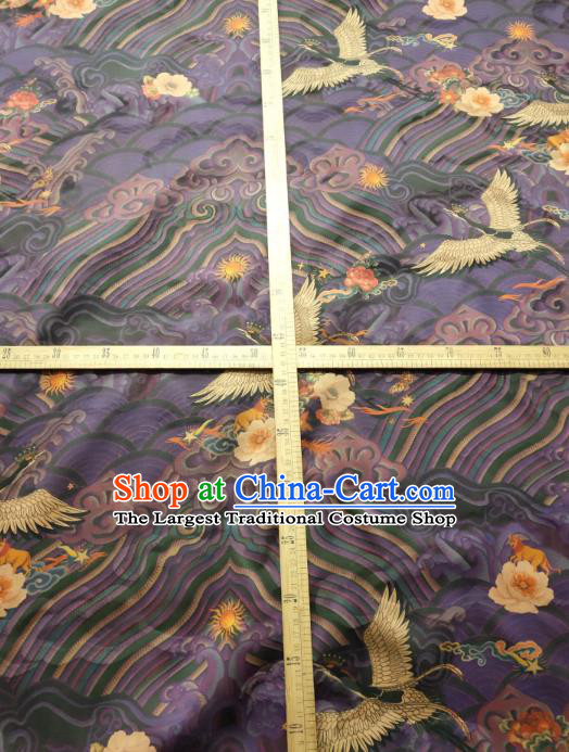 China Cheongsam Silk Fabric Traditional Wave Cranes Pattern Purple Gambiered Guangdong Gauze
