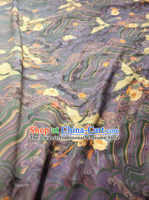 China Cheongsam Silk Fabric Traditional Wave Cranes Pattern Purple Gambiered Guangdong Gauze