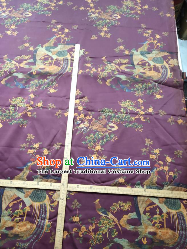 China Traditional Phoenix Pattern Gambiered Guangdong Gauze Cloth Cheongsam Purple Silk Fabric