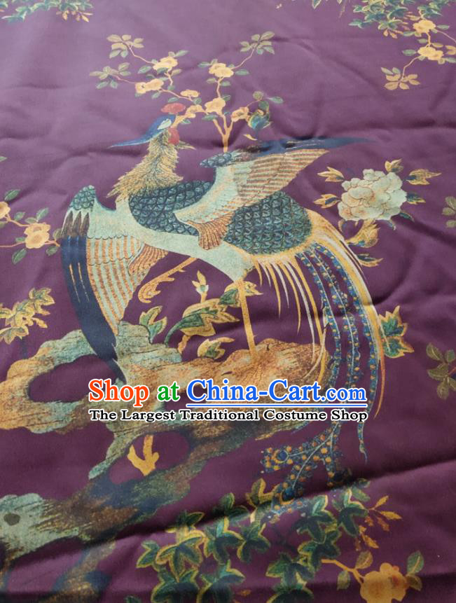 China Traditional Phoenix Pattern Gambiered Guangdong Gauze Cloth Cheongsam Purple Silk Fabric