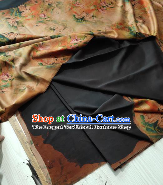 China Traditional Lily Flowers Pattern Gambiered Guangdong Gauze Cheongsam Silk Fabric Light Yellow Satin Cloth