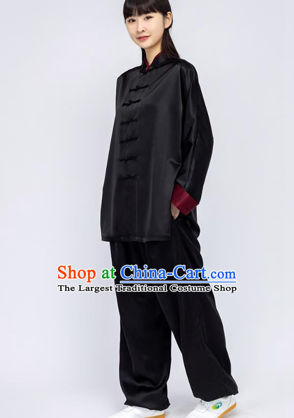 China Woman Kung Fu Black Silk Uniforms Traditional Martial Arts Competition Clothing