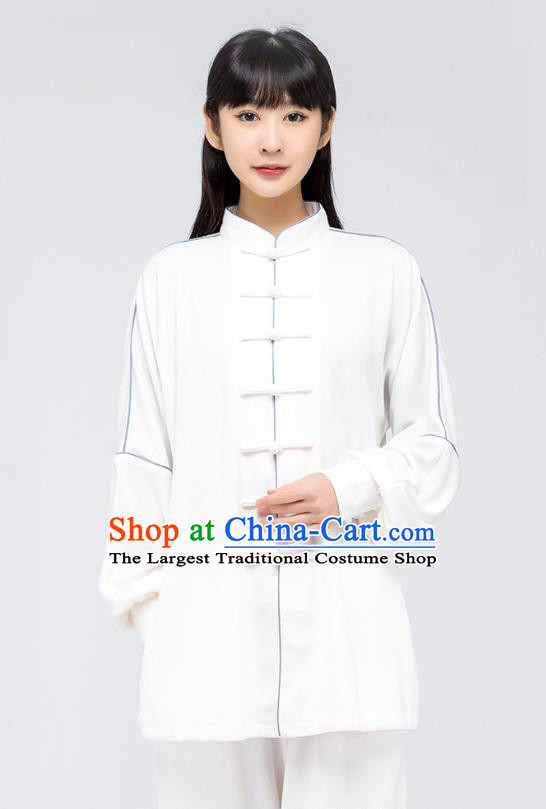 China Martial Arts Shirt and Pants Woman Tai Chi White Flax Uniforms Traditional Kung Fu Costumes