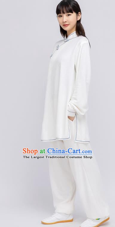 China Woman Tai Chi Training White Uniforms Traditional Kung Fu Performance Costumes Martial Arts Clothing
