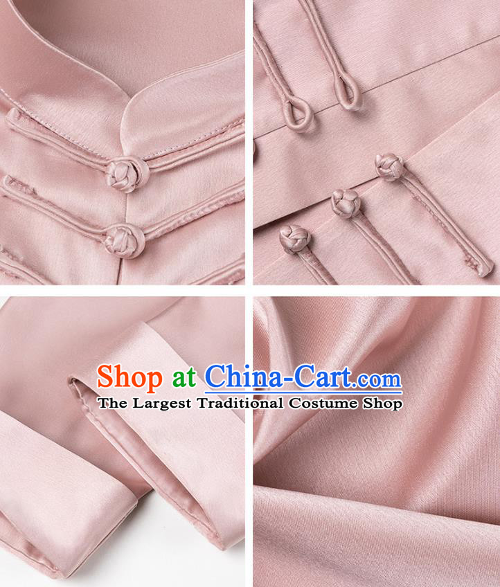 China Woman Tang Suit Pink Uniforms Traditional Kung Fu Costumes Tai Chi Exercise Clothing
