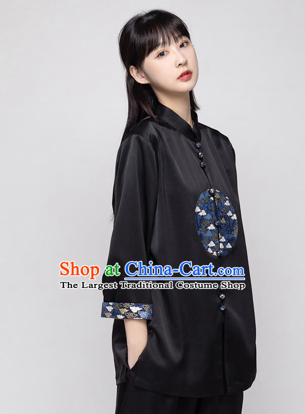 China Traditional Martial Arts Costumes Kung Fu Clothing Woman Tai Ji Performance Black Silk Uniforms