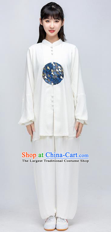 China Woman Tai Ji Performance White Silk Uniforms Traditional Martial Arts Costumes Kung Fu Clothing