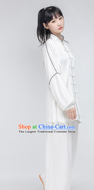 China Traditional Wushu Performance Costumes Woman Tai Chi Kung Fu Training White Uniforms