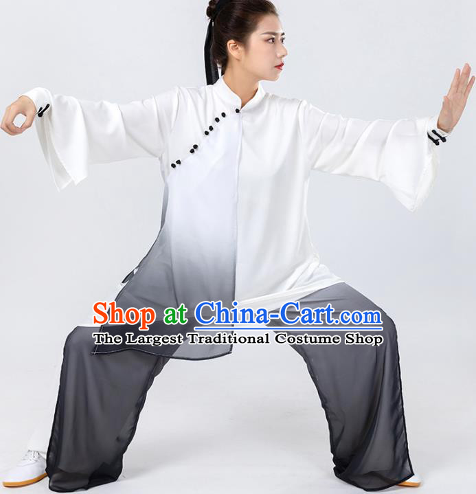 China Woman Kung Fu Wushu Grey Chiffon Uniforms Traditional Tai Chi Competition Clothing