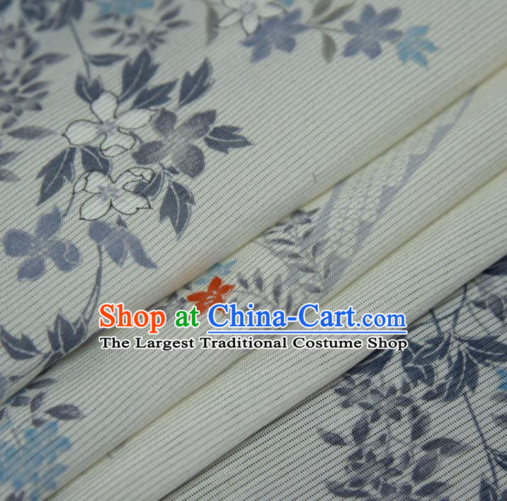 Asian Japan White Brocade Tapestry Traditional Japanese Kimono Chrysanthemum Pattern Silk Fabric