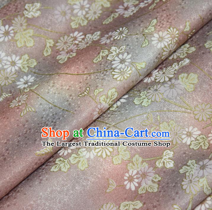 Traditional Japanese Kimono Chrysanthemum Pattern Silk Fabric Asian Japan Pink Brocade Tapestry