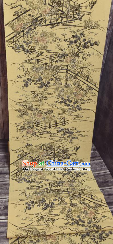 Asian Japan Brocade Tapestry Traditional Japanese Kimono Chrysanthemum Pattern Yellow Silk Fabric
