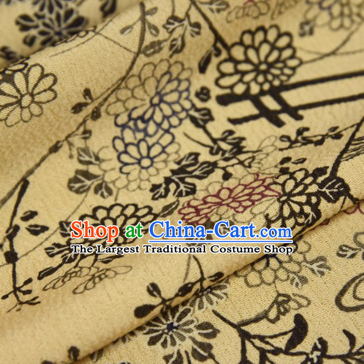 Asian Japan Brocade Tapestry Traditional Japanese Kimono Chrysanthemum Pattern Yellow Silk Fabric