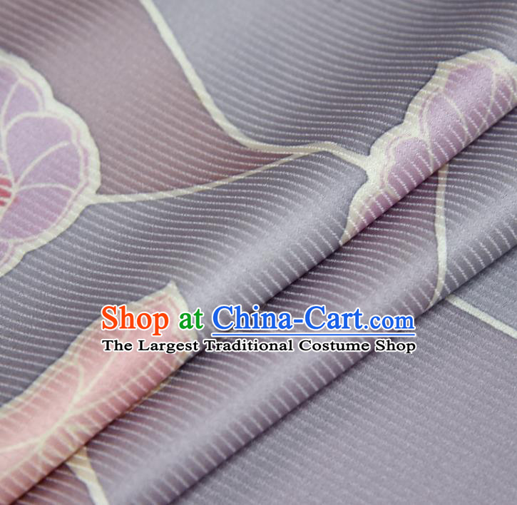 Asian Japan Flowers Pattern Brocade Tapestry Traditional Japanese Kimono Lilac Silk Fabric