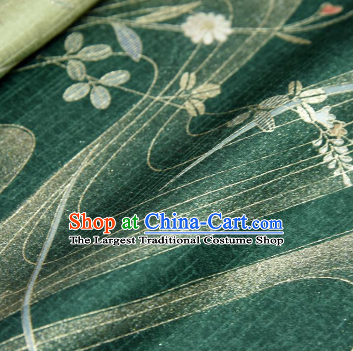 Asian Japan Chrysanthemum Orchids Pattern Brocade Tapestry Traditional Japanese Kimono Green Silk Fabric