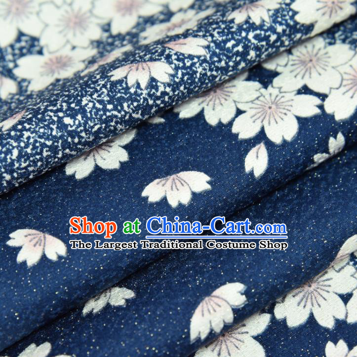 Asian Japan Sakura Pattern Brocade Tapestry Traditional Japanese Kimono Navy Silk Fabric