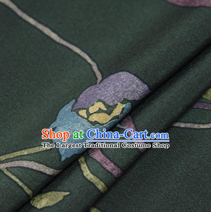 Asian Japan Flowers Pattern Atrovirens Brocade Tapestry Traditional Japanese Kimono Silk Fabric
