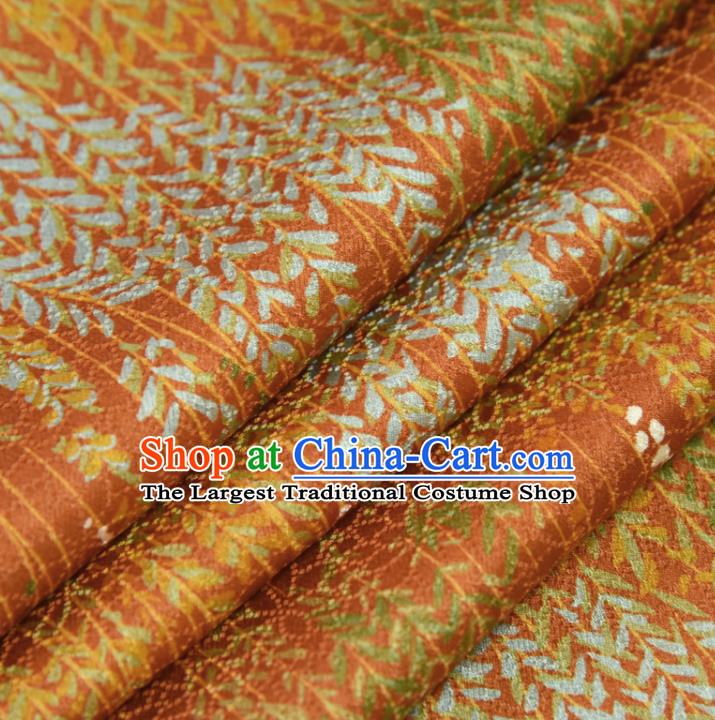 Asian Japan Willow Branch Pattern Brocade Tapestry Traditional Japanese Kimono Orange Silk Fabric