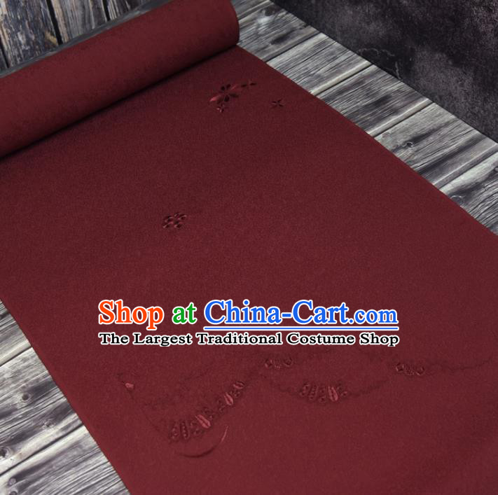 Traditional Japanese Kimono Dark Red Silk Fabric Asian Japan Classical Embroidered Pattern Brocade Tapestry