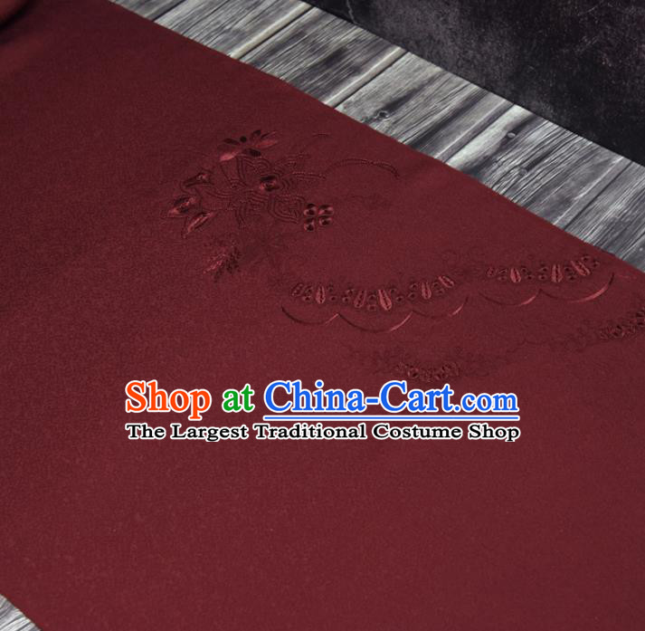 Traditional Japanese Kimono Dark Red Silk Fabric Asian Japan Classical Embroidered Pattern Brocade Tapestry