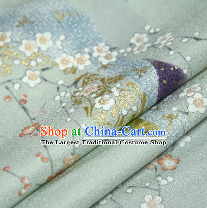 Asian Japan Plum Blossom Pattern Brocade Tapestry Traditional Japanese Kimono Light Green Silk Fabric