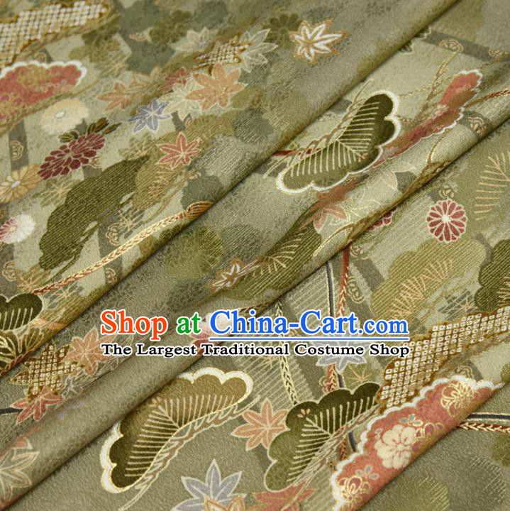 Asian Japan Chrysanthemum Pattern Brocade Tapestry Traditional Qipao Dress Green Silk Fabric