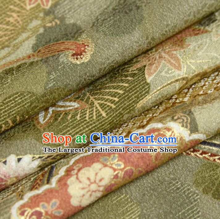 Asian Japan Chrysanthemum Pattern Brocade Tapestry Traditional Qipao Dress Green Silk Fabric
