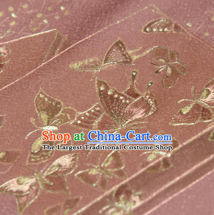 Traditional Japanese Wafuku Pink Pure Silk Fabric Asian Japan Kimono Classical Embroidered Butterfly Brocade Material