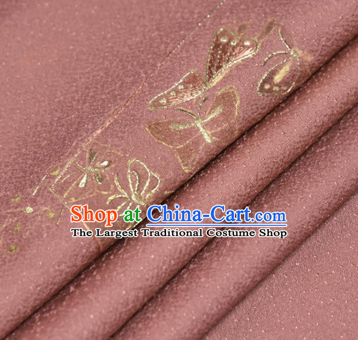 Traditional Japanese Wafuku Pink Pure Silk Fabric Asian Japan Kimono Classical Embroidered Butterfly Brocade Material