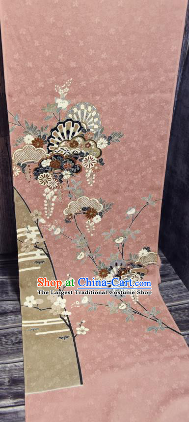 Traditional Japanese Wafuku Pure Silk Fabric Asian Japan Kimono Classical Chrysanthemum Pattern Pink Brocade Material