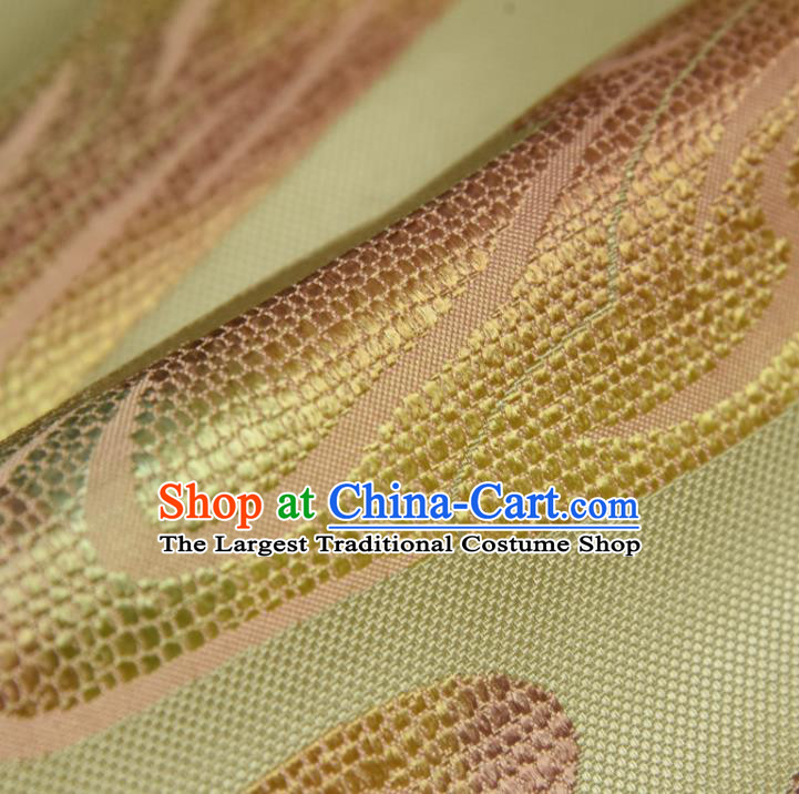 Traditional Japanese Belt Silk Fabric Asian Japan Kimono Classical Yellow Brocade Material